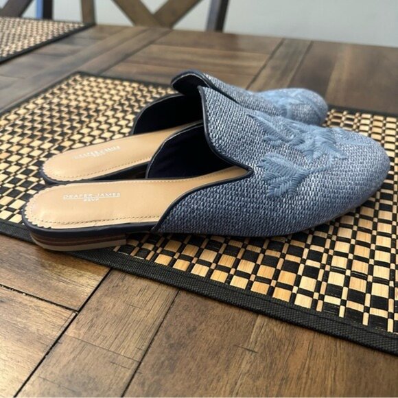 Draper James Darby Women's Slip On Mules Blue Embroidered Slip-On Loafers Size 9 - Picture 3 of 10